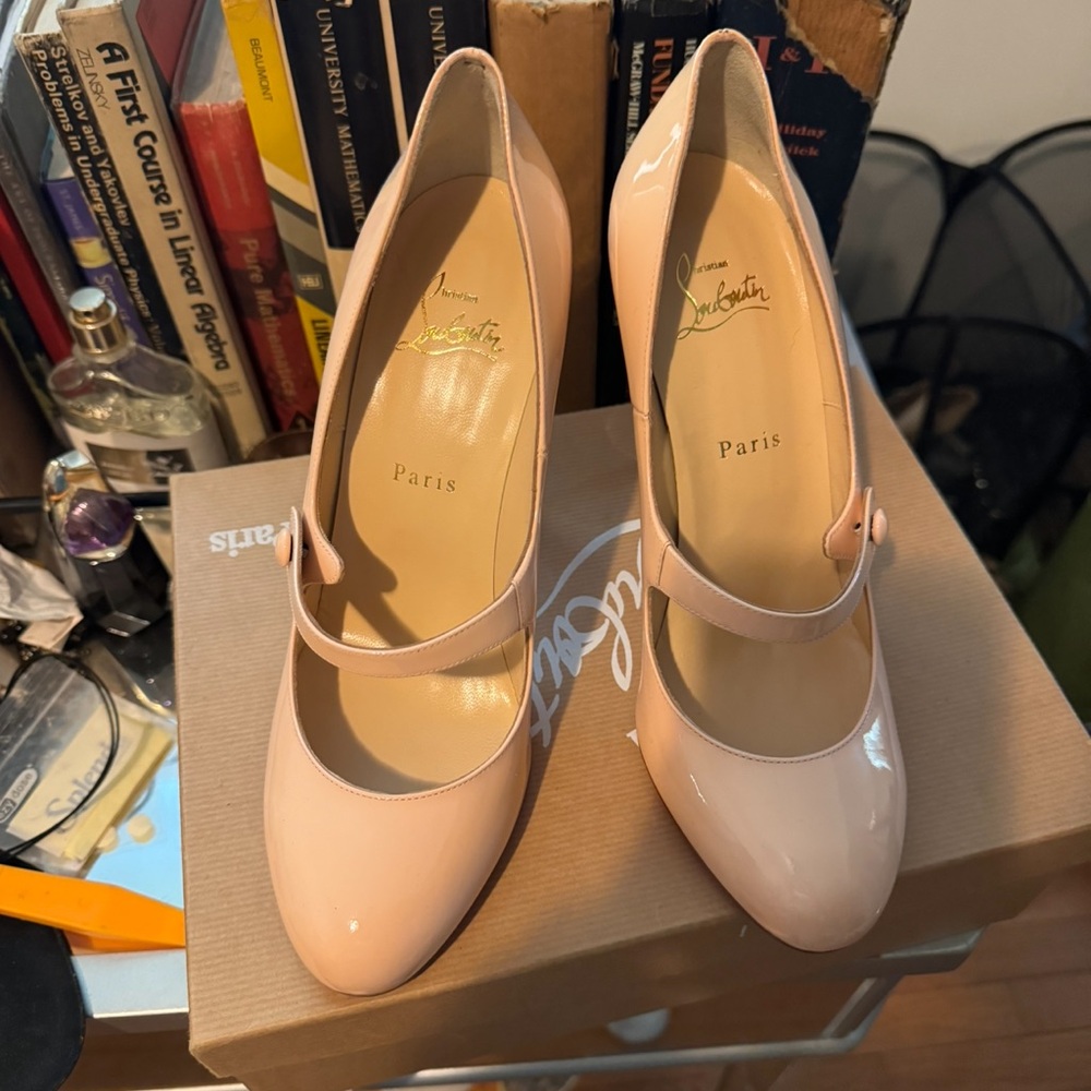 Christian Louboutin Nude Patent Leather Mary Jane Heels